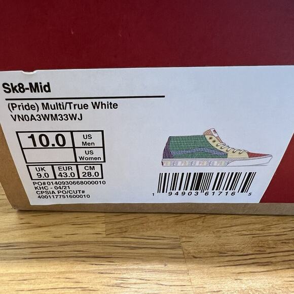 NEW MENS VANS SKATE SK-8 Hi PRIDE‎ RAINBOW CANVAS SHOES SIZE 10 Colorful main image 7